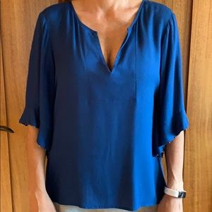 Royal blue beaded sleeve spring-summer top